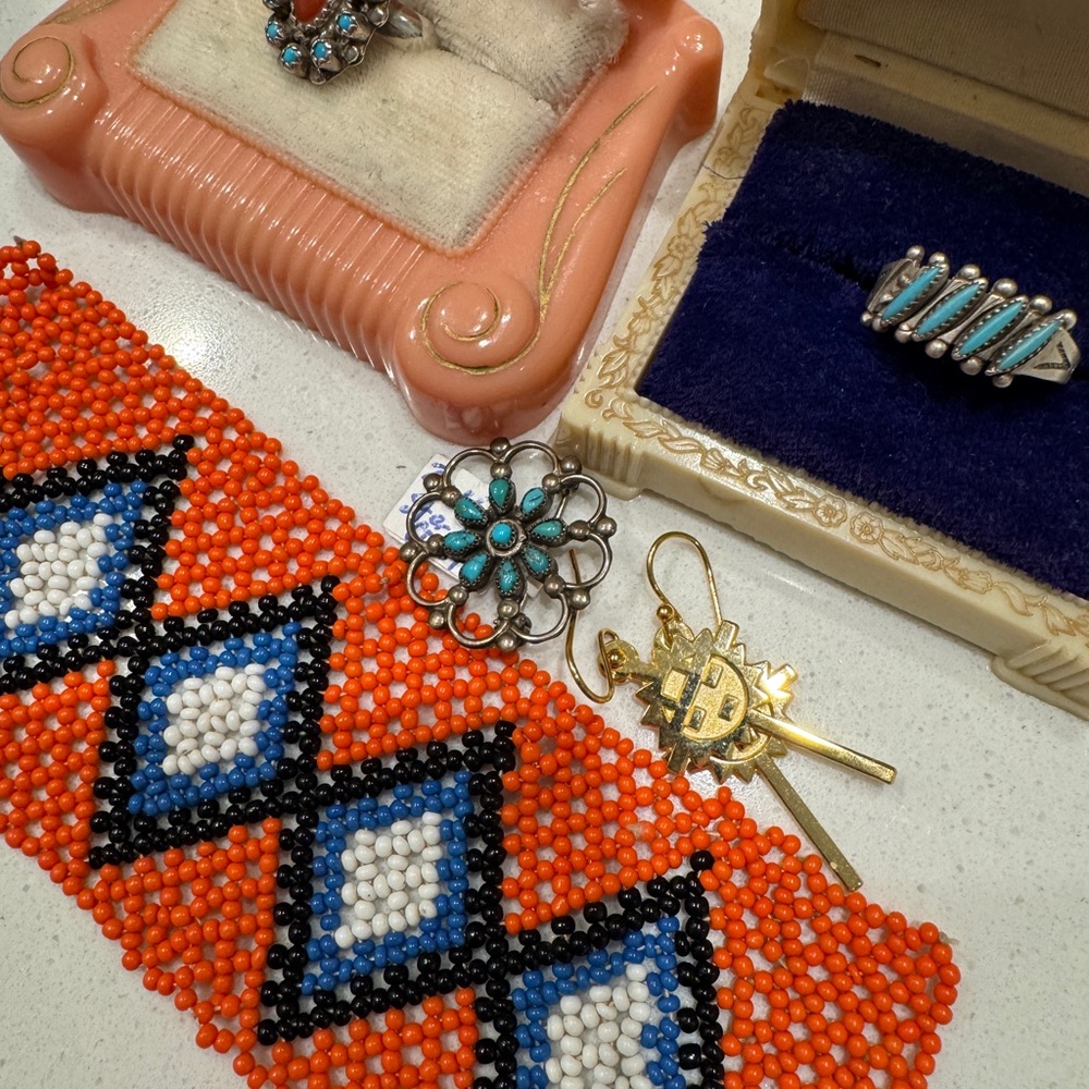 Vintage native american sterling silver Turquoise coral petite point zuni LOT